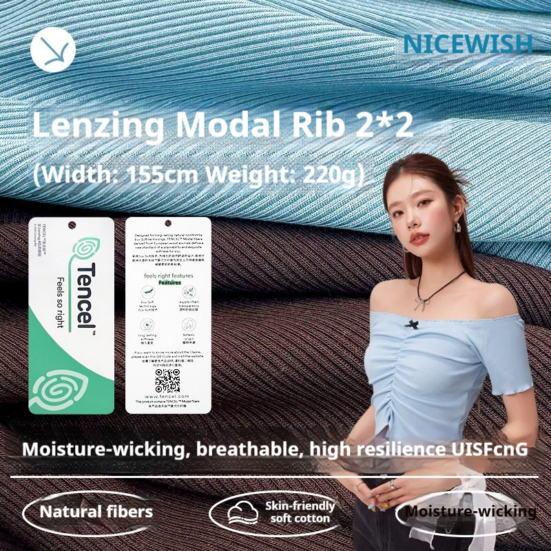 220GSM Lenzing Modal Rib Knit Fabric 2x2 Ribbed