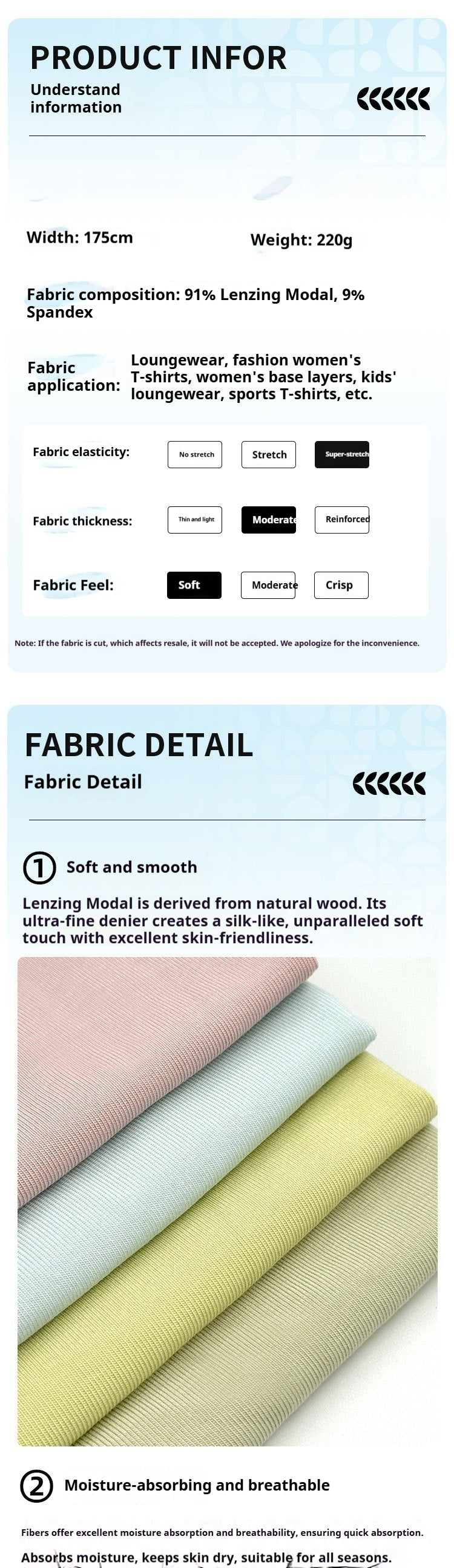 220GSM Lenzing™ Modal 1×1 Rib Knit Fabric