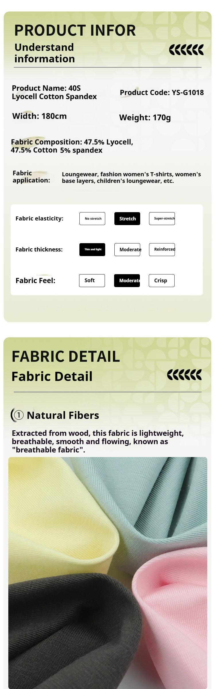 170g Tencel™/Cotton Stretch Knit Fabric – Soft, Breathable & Eco-Friendly for Kids’ T-Shirts, Underwear, Loungewear & Yoga Apparel