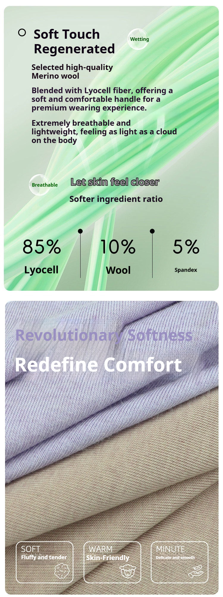 170g Tencel™/Wool Rib Knit Fabric – Lightweight, Soft & Breathable for T-Shirts, Base Layers, Undershirts & Next-to-Skin Apparel