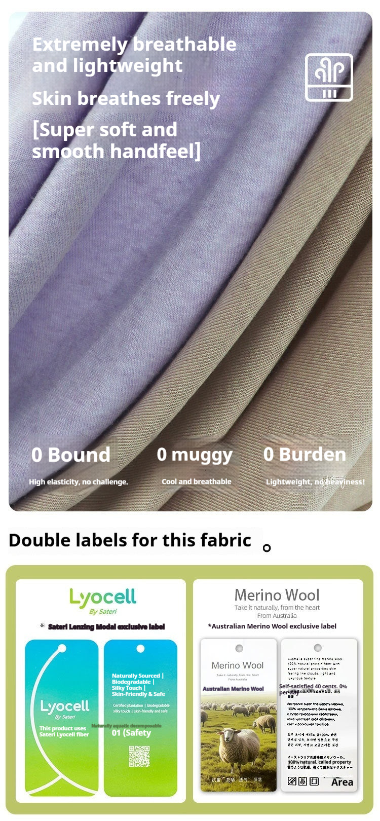 170g Tencel™/Wool Rib Knit Fabric – Lightweight, Soft & Breathable for T-Shirts, Base Layers, Undershirts & Next-to-Skin Apparel