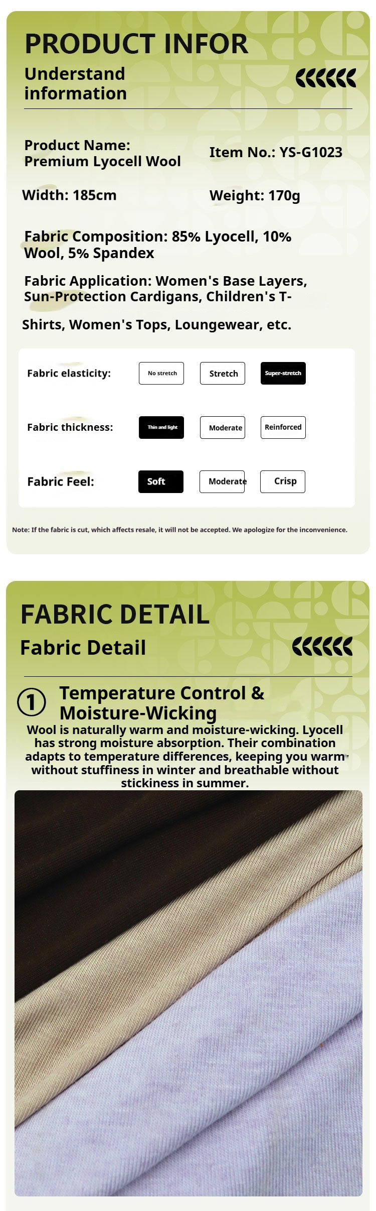 170g Tencel™/Wool Rib Knit Fabric – Lightweight, Soft & Breathable for T-Shirts, Base Layers, Undershirts & Next-to-Skin Apparel